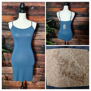 NWT Hem & Thread Tank Top S Long Stretch Camisole Adjustable Strap Blue Rayon